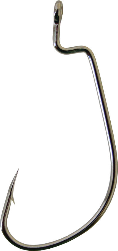Owner 5140-111 Bass J Hook with Cutting Point, Size 1/0, Z Bend Worm, Black Chrome, 6 per Pack