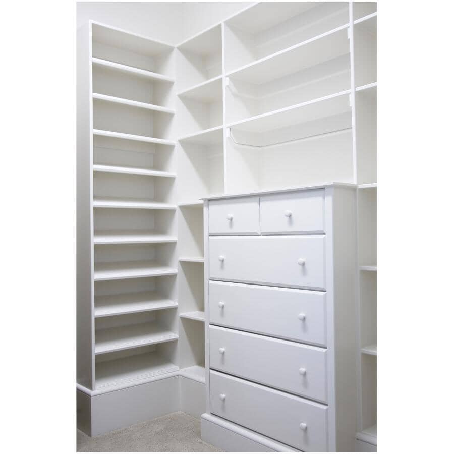 12" x 96" White Pre-finished Shelf, with One Edge Finished