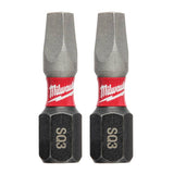 Shockwave 2" #3 Square Recess Impact Rated Power Bits - 2 Pack