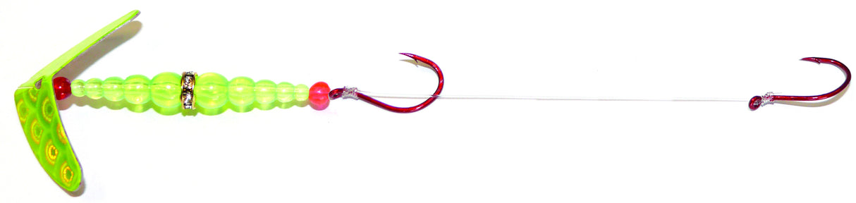 Mack's Lure 17801 Double Whammy Pro Spinner Rig, (2) #4 Hooks, 72" Leader, Chartreuse Scale Smile Blade/Flo Chartreuse Bead