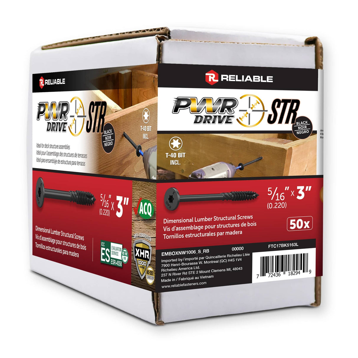 5/16" x 3" T17 Star Drive Structural Wood Screws - Black, 50 Pack