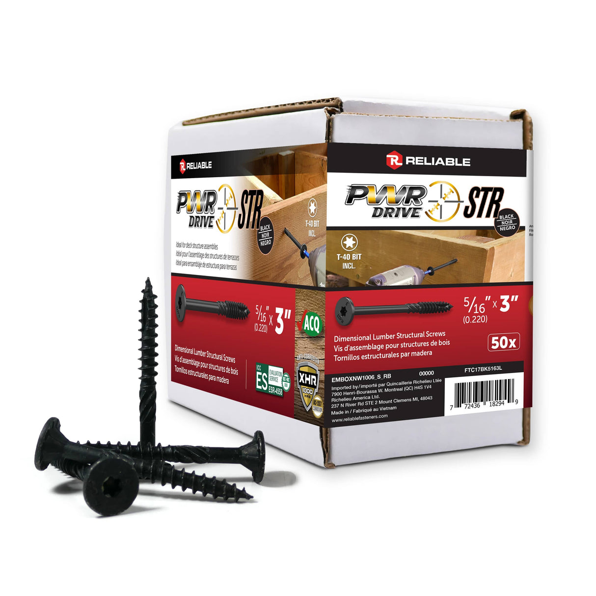 5/16" x 3" T17 Star Drive Structural Wood Screws - Black, 50 Pack