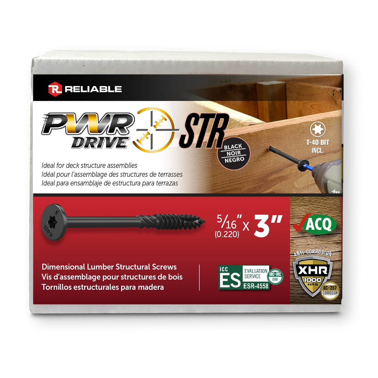 5/16" x 3" T17 Star Drive Structural Wood Screws - Black, 50 Pack