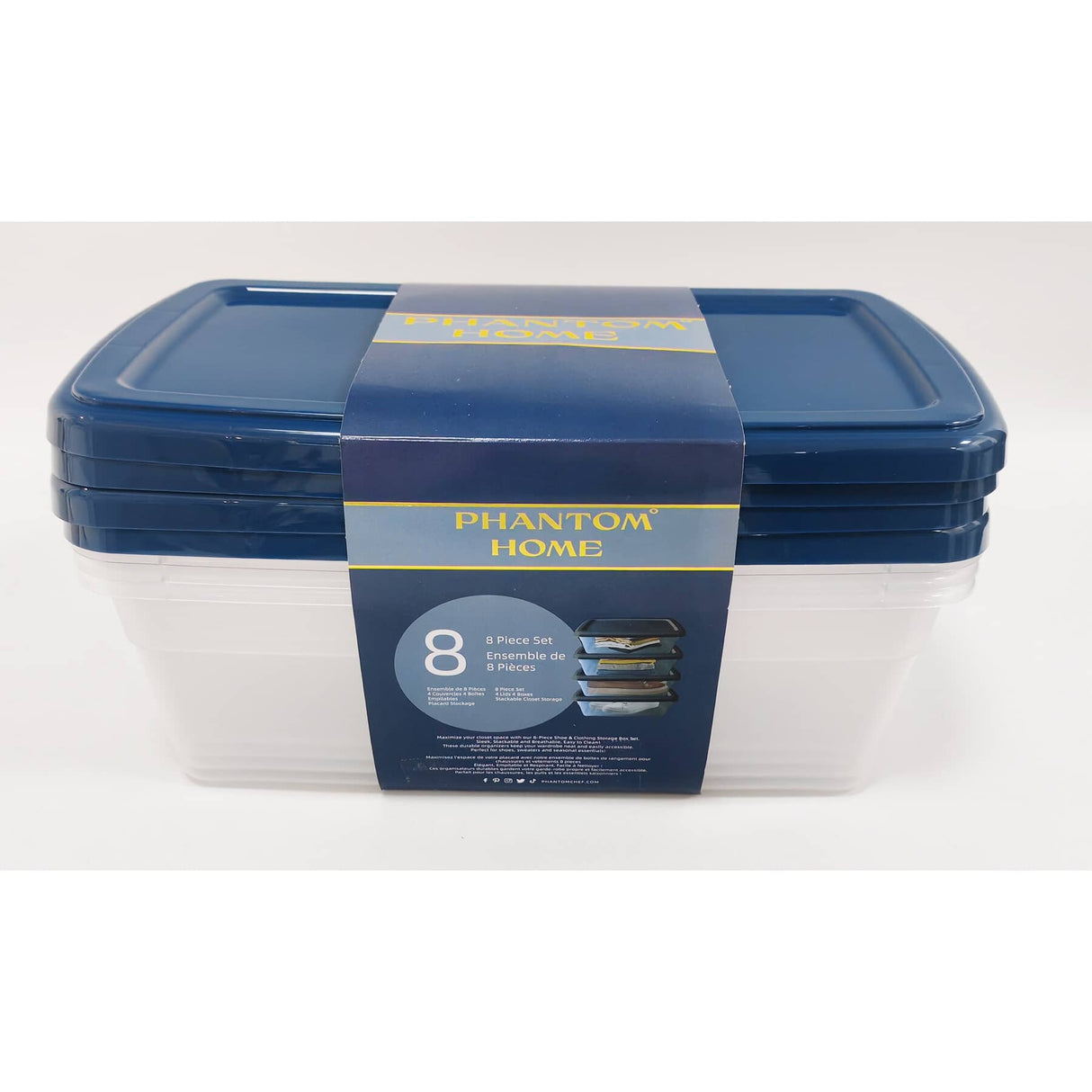 4 Pack Shoe Storage Boxes with Navy Lids