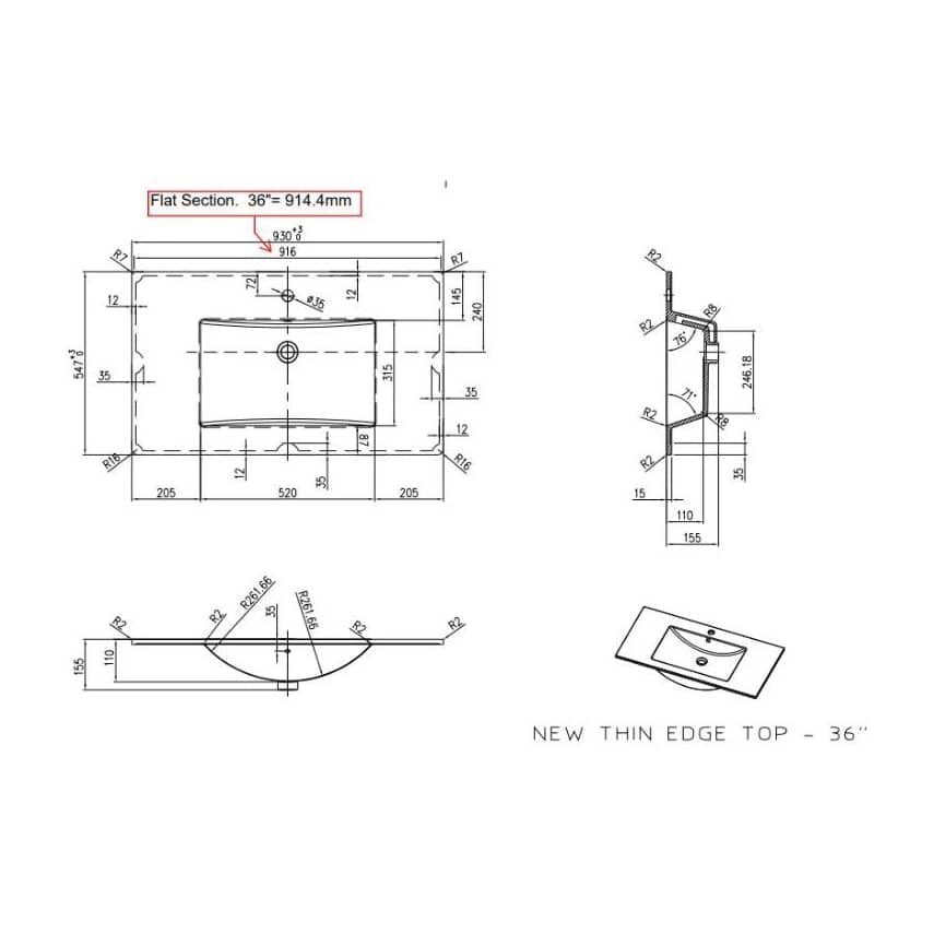 36" W x 21" D Halifax Vanity with Cultured Marble Top - 2 Doors + 2 Drawers, White