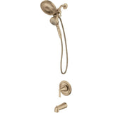 Mikah Single Handle Tub & Shower Faucet with Magnetix Combination Rainshower + Hand Shower - Bronzed Gold