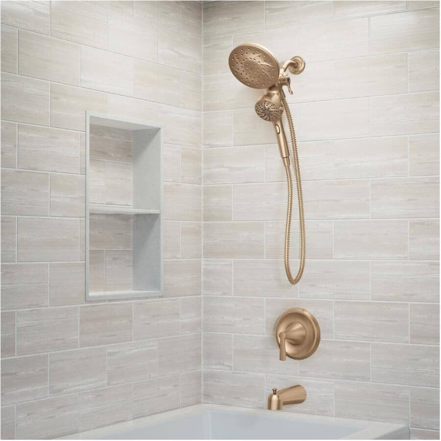 Mikah Single Handle Tub & Shower Faucet with Magnetix Combination Rainshower + Hand Shower - Bronzed Gold