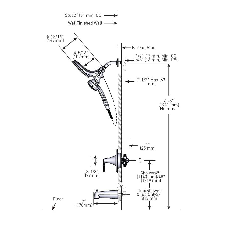 Mikah Single Handle Tub & Shower Faucet with Magnetix Combination Rainshower + Hand Shower - Bronzed Gold