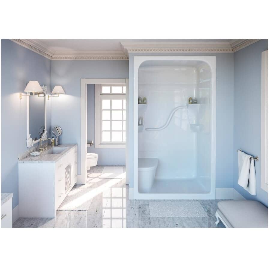 50" x 33.5" Madison 4, 1 Piece Acrylic Shower Cabinet - with Left Hand Plumbing & Right Seat, White