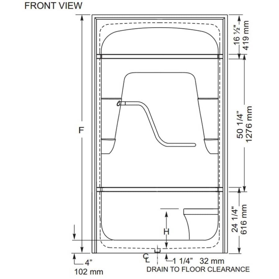 50" x 33.5" Madison 4, 1 Piece Acrylic Shower Cabinet - with Left Hand Plumbing & Right Seat, White