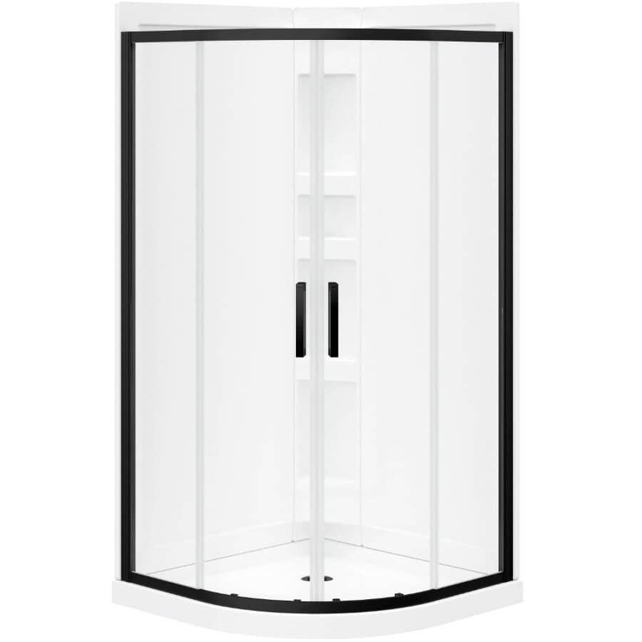 38" x 38" x 77.63" Kassia Neo-Round Shower Door & Base - White + Clear Glass & Matte Black Trim