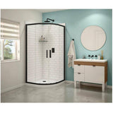 38" x 38" x 77.63" Kassia Neo-Round Shower Door & Base - White + Clear Glass & Matte Black Trim