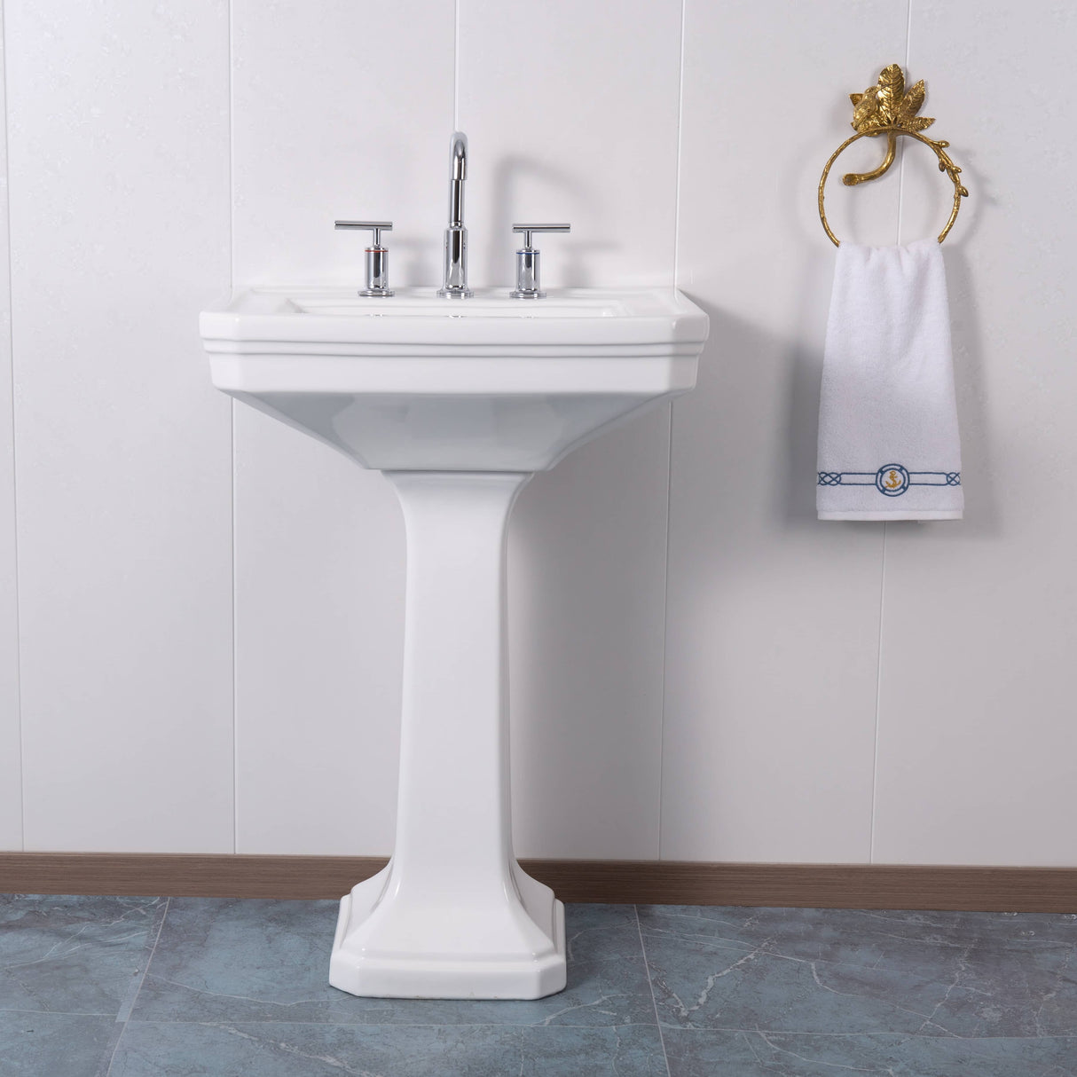 24" x 18.75" Rio Rectangular Pedestal Basin - White