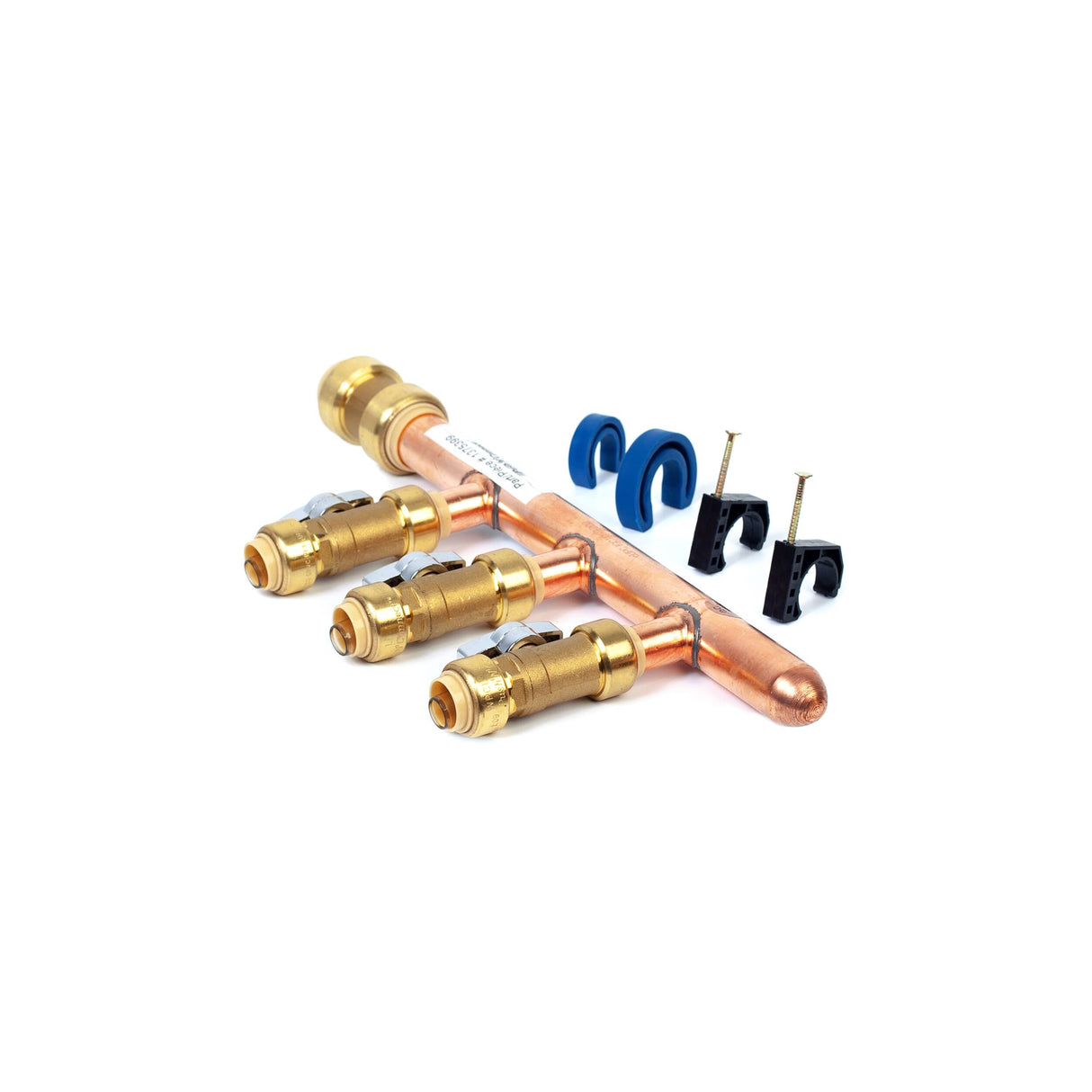 3/4" Push Fit Inlet x 1/2" Push Fit Push 'N' Connect 3 Branch Closed End Manifold with Valves