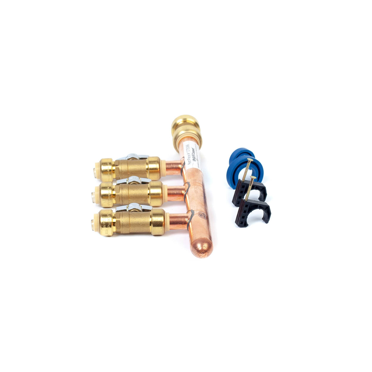 3/4" Push Fit Inlet x 1/2" Push Fit Push 'N' Connect 3 Branch Closed End Manifold with Valves