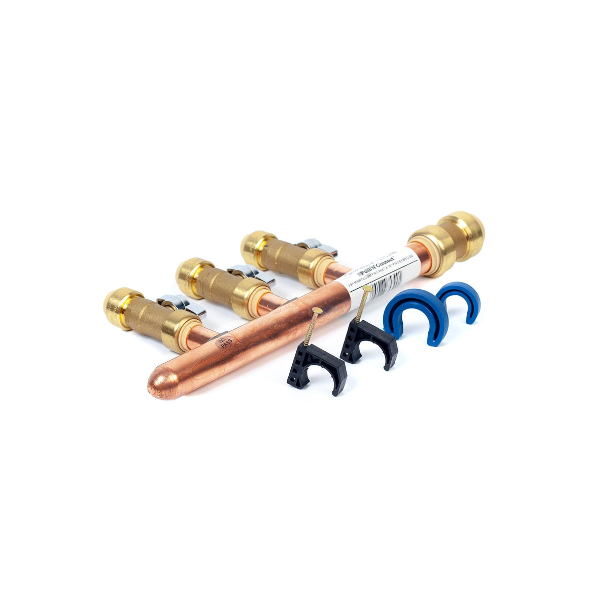 3/4" Push Fit Inlet x 1/2" Push Fit Push 'N' Connect 3 Branch Closed End Manifold with Valves