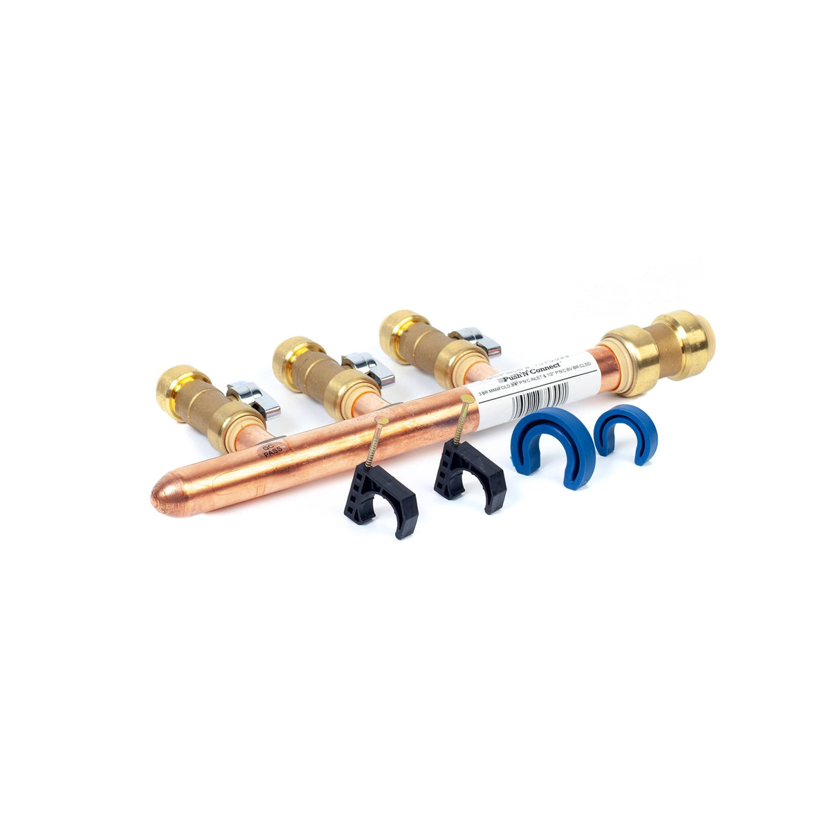 3/4" Push Fit Inlet x 1/2" Push Fit Push 'N' Connect 3 Branch Closed End Manifold with Valves