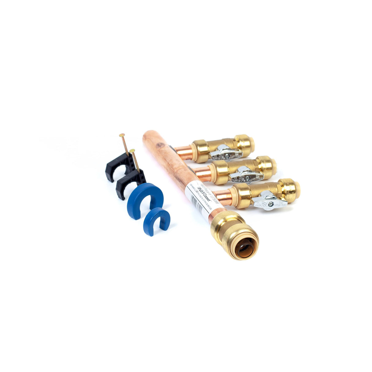3/4" Push Fit Inlet x 1/2" Push Fit Push 'N' Connect 3 Branch Closed End Manifold with Valves
