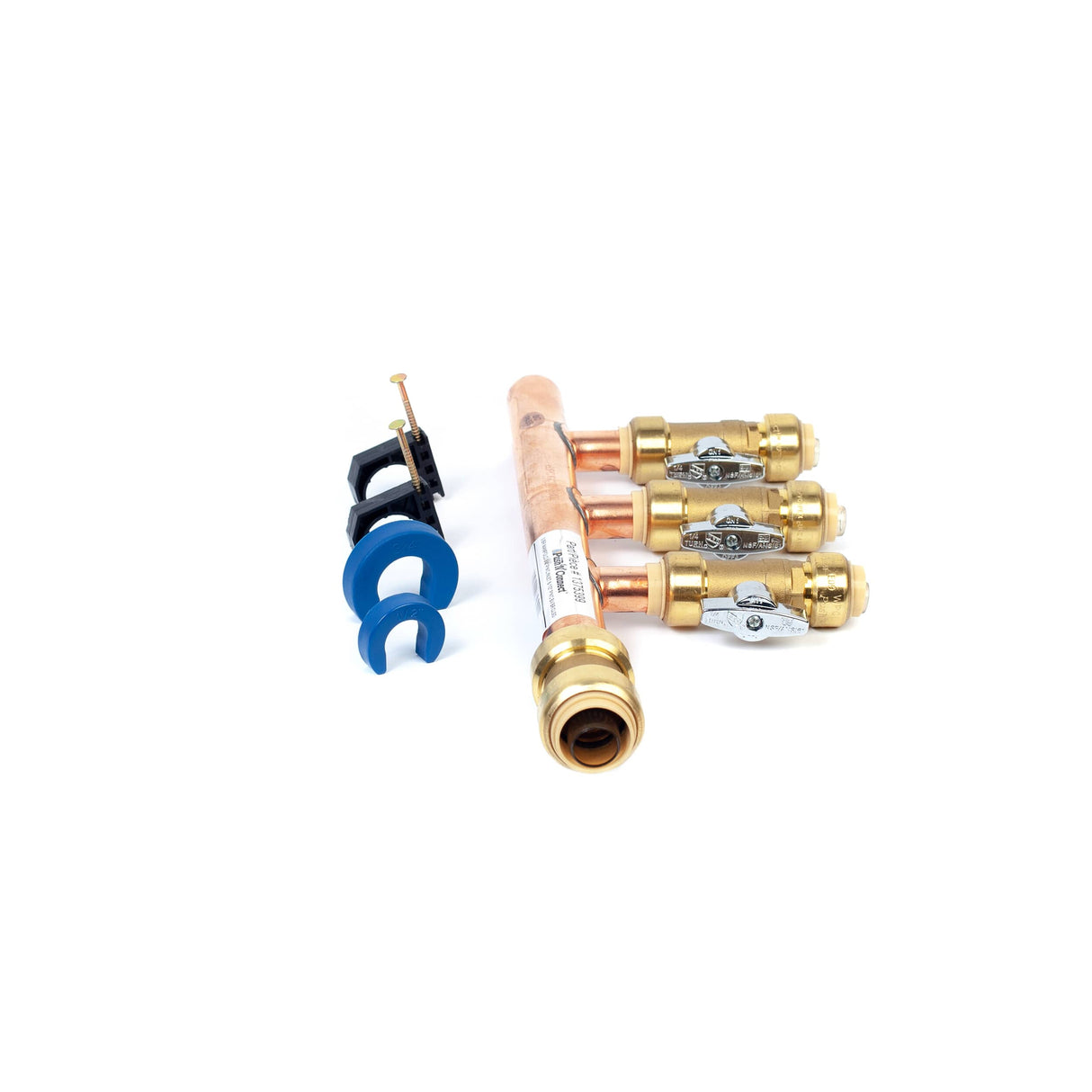 3/4" Push Fit Inlet x 1/2" Push Fit Push 'N' Connect 3 Branch Closed End Manifold with Valves