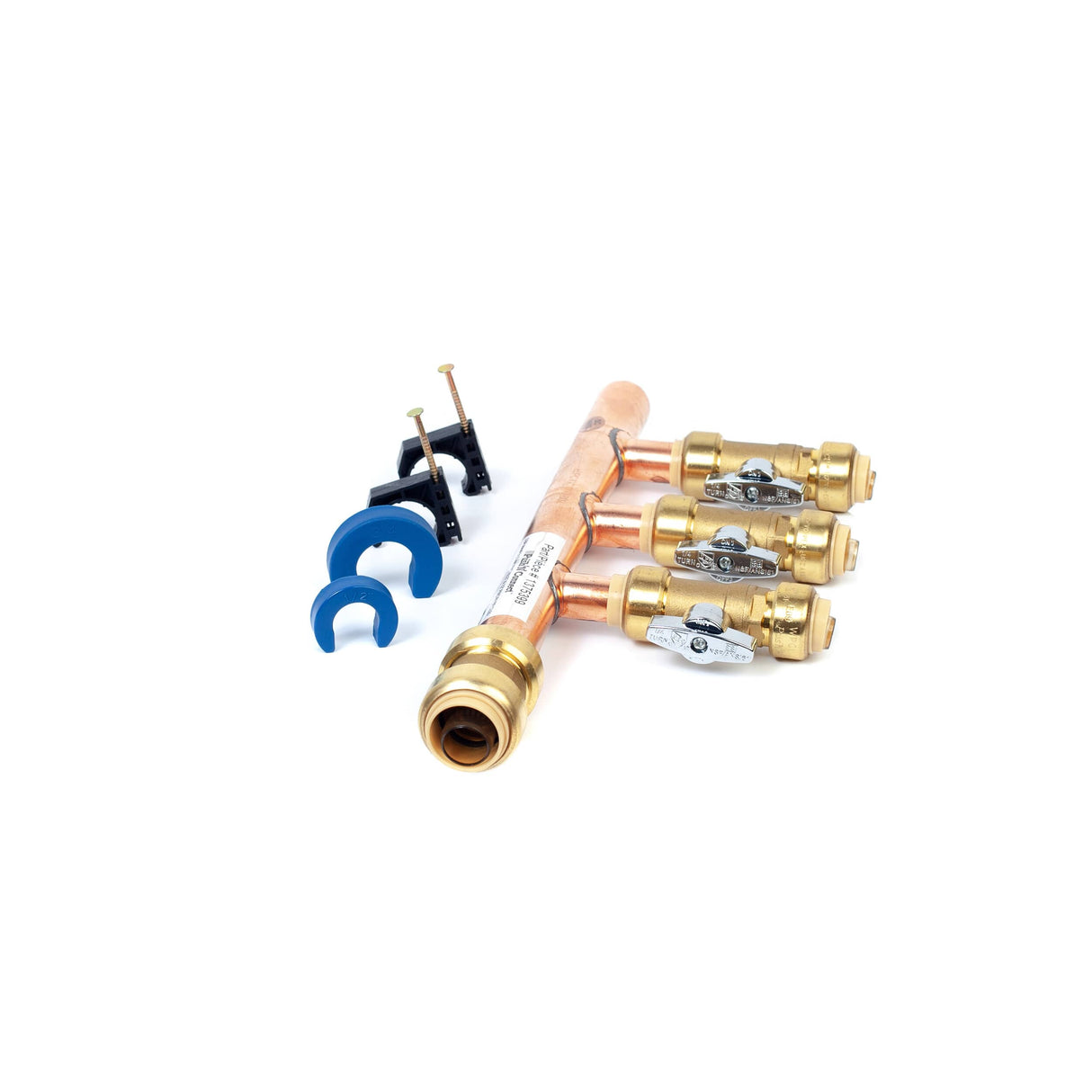 3/4" Push Fit Inlet x 1/2" Push Fit Push 'N' Connect 3 Branch Closed End Manifold with Valves