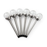Stainless Steel Solar Garden Stake Lights - with Cracked Glass + Colour Changing Lights, Set of 6
