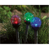 Stainless Steel Solar Garden Stake Lights - with Cracked Glass + Colour Changing Lights, Set of 6