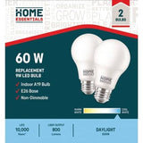9W A19 Medium Base Daylight Non-Dimmable LED Light Bulbs - 2 Pack