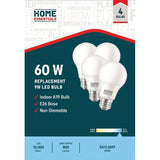 9W A19 Medium Base Daylight Non-Dimmable LED Light Bulbs - 4 Pack