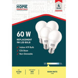 9W A19 Medium Base Soft White Non-Dimmable LED Light Bulbs - 4 Pack
