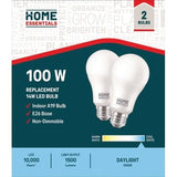 14W A19 Medium Base Daylight Non-Dimmable LED Light Bulbs - 2 Pack