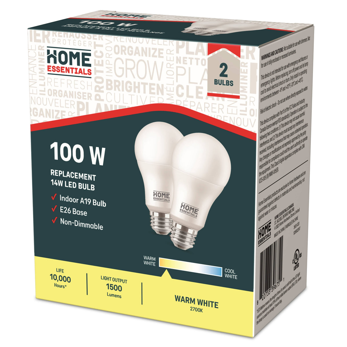 14W A19 Medium Base Soft White Non-Dimmable LED Light Bulbs - 2 Pack