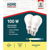 14W A19 Medium Base Soft White Non-Dimmable LED Light Bulbs - 2 Pack