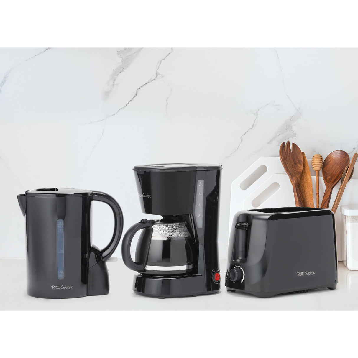 Toaster + Kettle + Coffee Maker Set - Black, 3 Piece