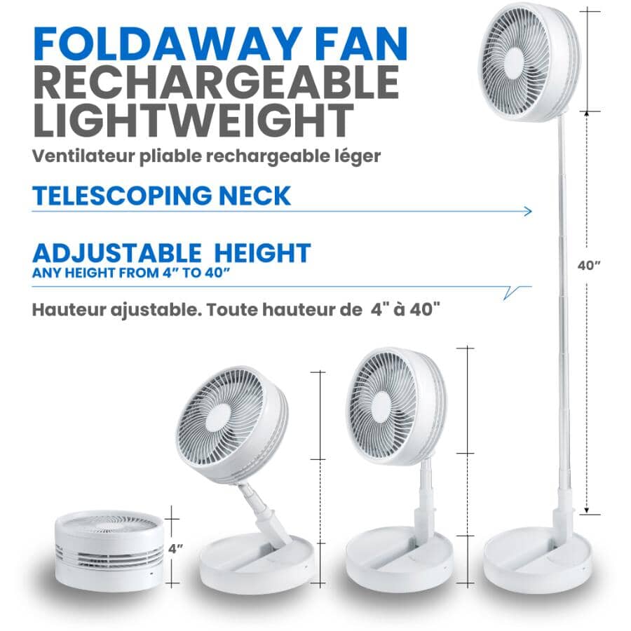Two in One Table & Floor Rechargeable Fan - 10" Diameter, 3 Speed Settings