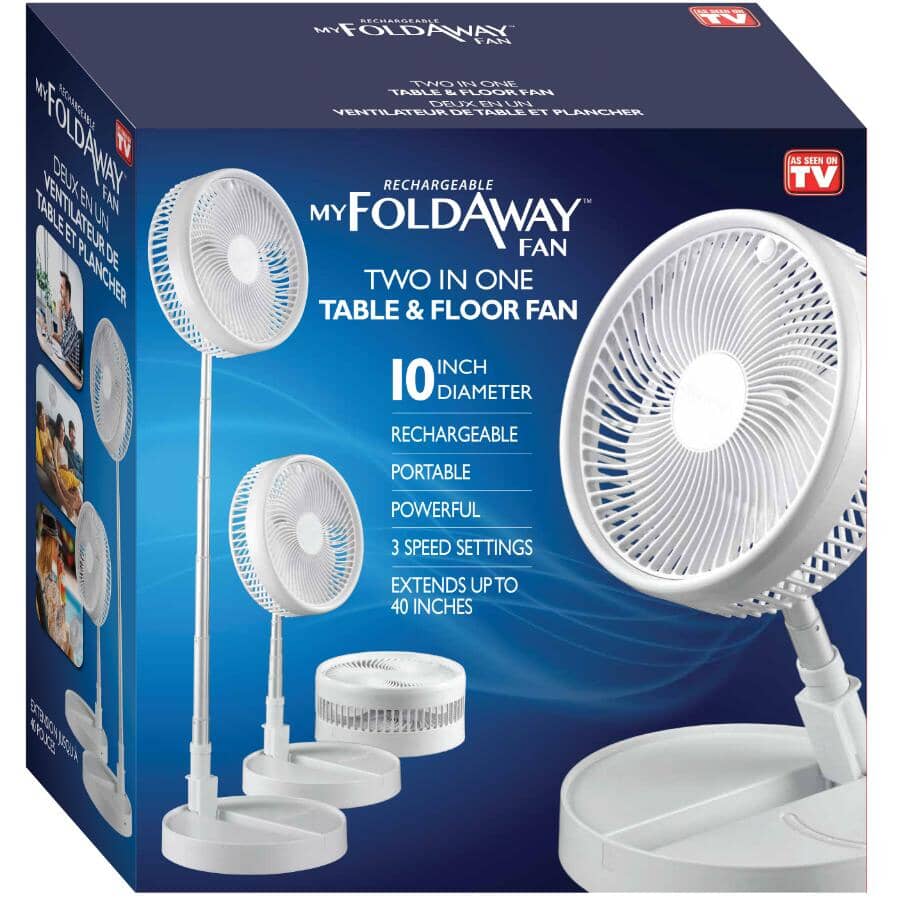 Two in One Table & Floor Rechargeable Fan - 10" Diameter, 3 Speed Settings