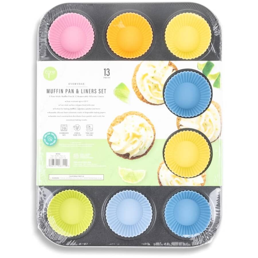 Non-Stick Muffin Pan with Removable Silicone Liners - 12 Cups
