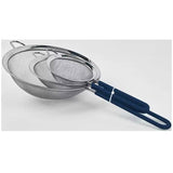 Stainless Steel Fine Mesh Strainer Set with Navy Handle - 3 Pieces