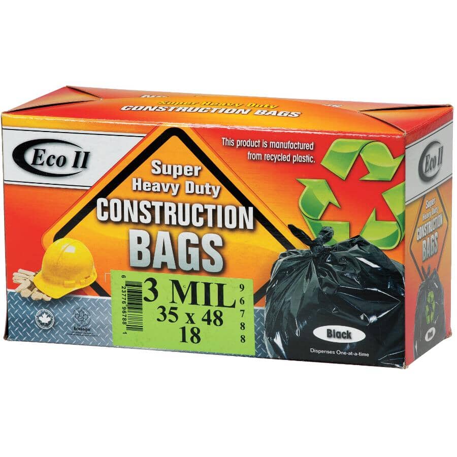 18 Pack 35" x 48" 3.0 Mil Black Heavy Duty Garbage Bags