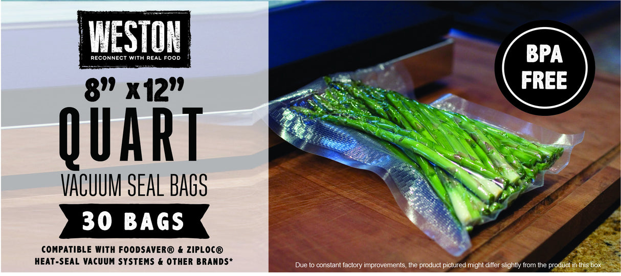 Weston 30-0111-W Vacuum Sealer Bags 8" x 12" (Quart), 30 Count