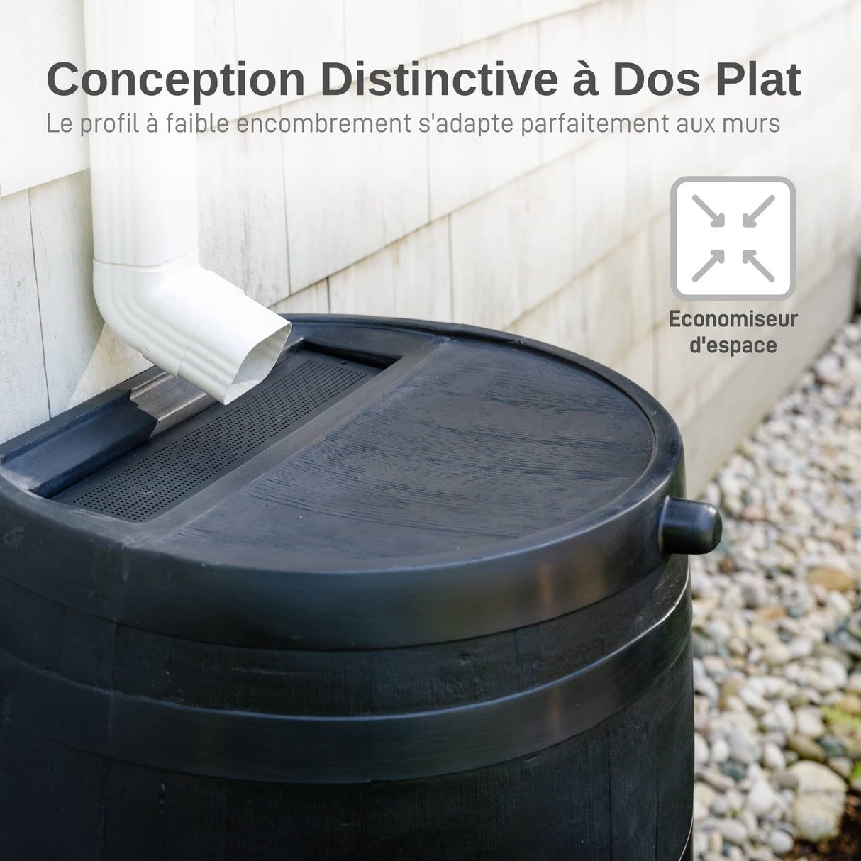 Polyethylene 50 Gallon Flat Back Eco Rain Barrel - Black