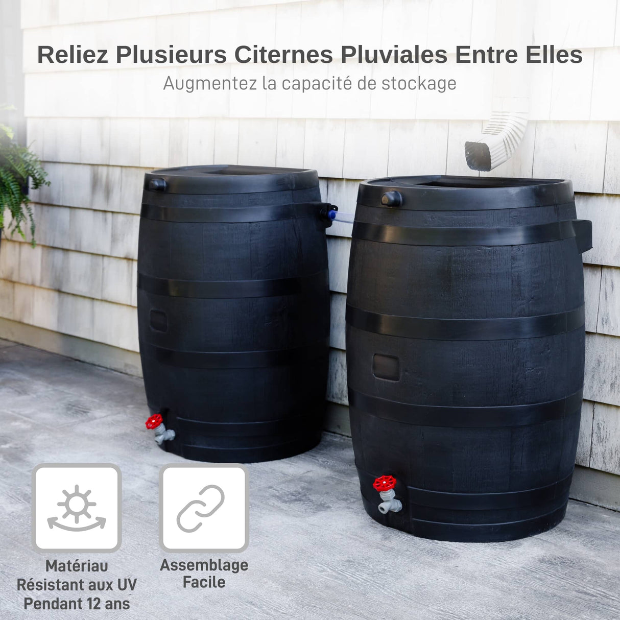 Polyethylene 50 Gallon Flat Back Eco Rain Barrel - Black