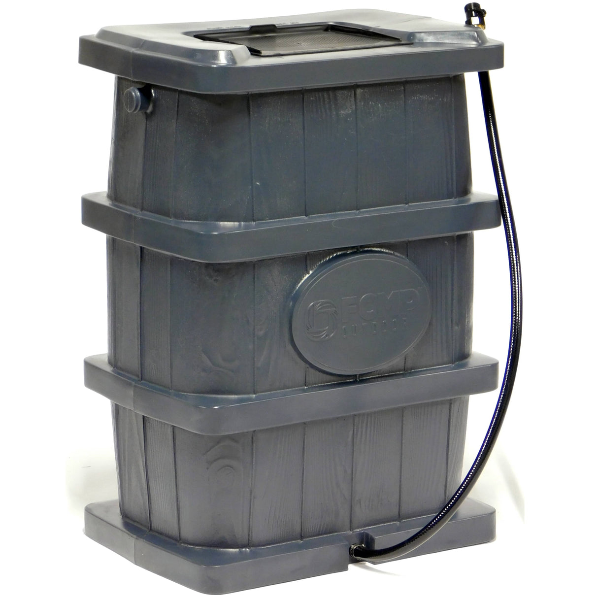 45Gal Charcoal Grey Wood Grain Flat Back Rain Barrel