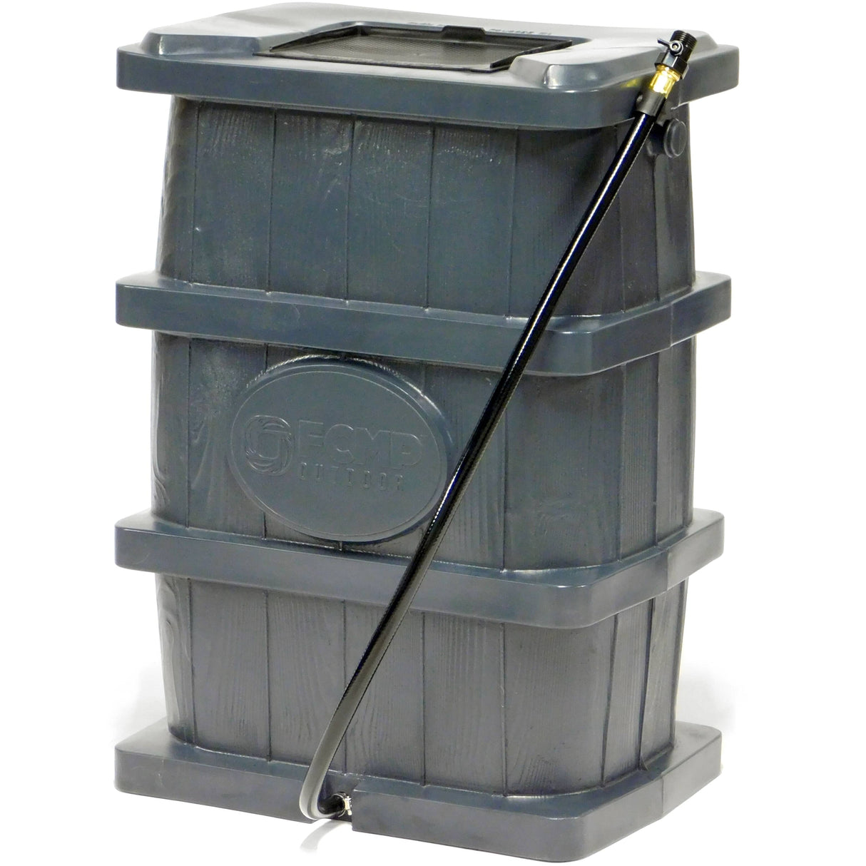 45Gal Charcoal Grey Wood Grain Flat Back Rain Barrel