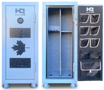 HQ Outfitters HQ-SFEKFR-24 Canada Flag 24 Gun Safe, Elec Keypad, FR 30Min 1400F, 55"x23.5"x21", Blue/Grey Canada Flag Exclusive