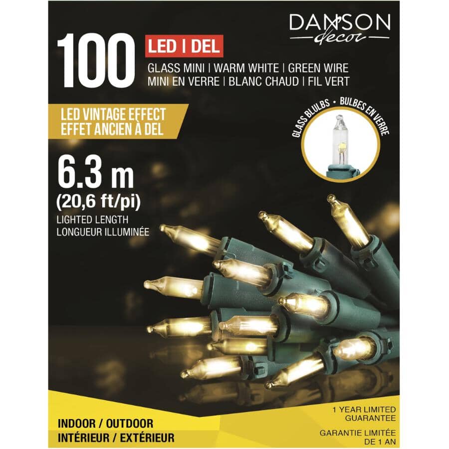 100 LED Warm White Mini Light Set with Green Wire