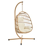 Resin Wicker Hanging Egg Chair with Stand and Cushions - Beige