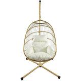 Resin Wicker Hanging Egg Chair with Stand and Cushions - Beige