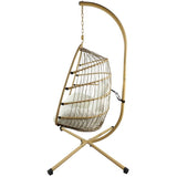 Resin Wicker Hanging Egg Chair with Stand and Cushions - Beige