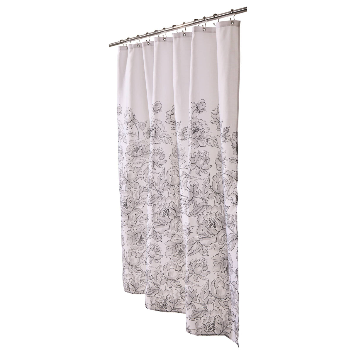 Gloria Floral Polyester Shower Curtain - Black & White, 70" x 72"