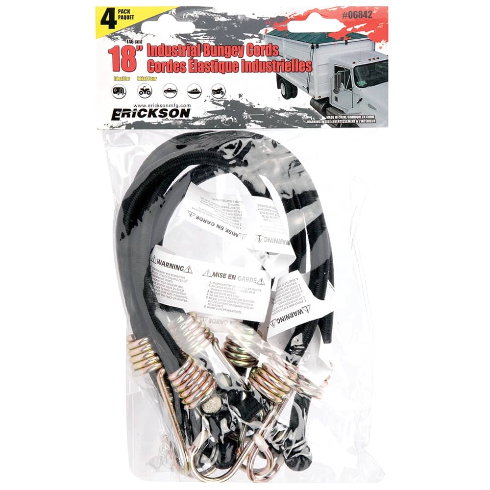 18" Industrial Rubber Bungee Cords - 4 Pack